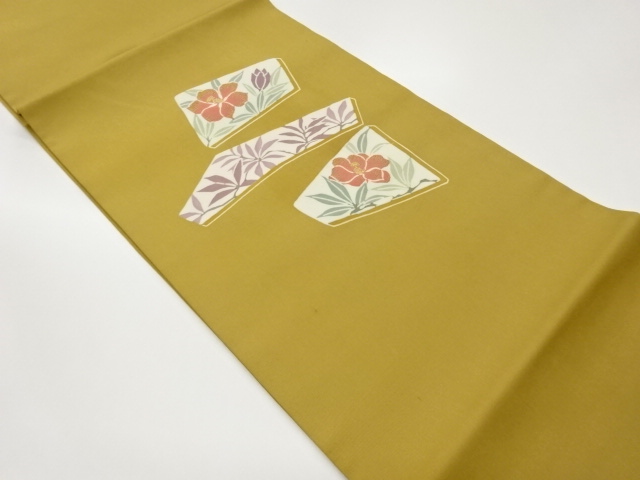 JAPANESE KIMONO / HIRAKI NAGOYA OBI / SHIOZE / KATAZOME / FLORAL PLANTS